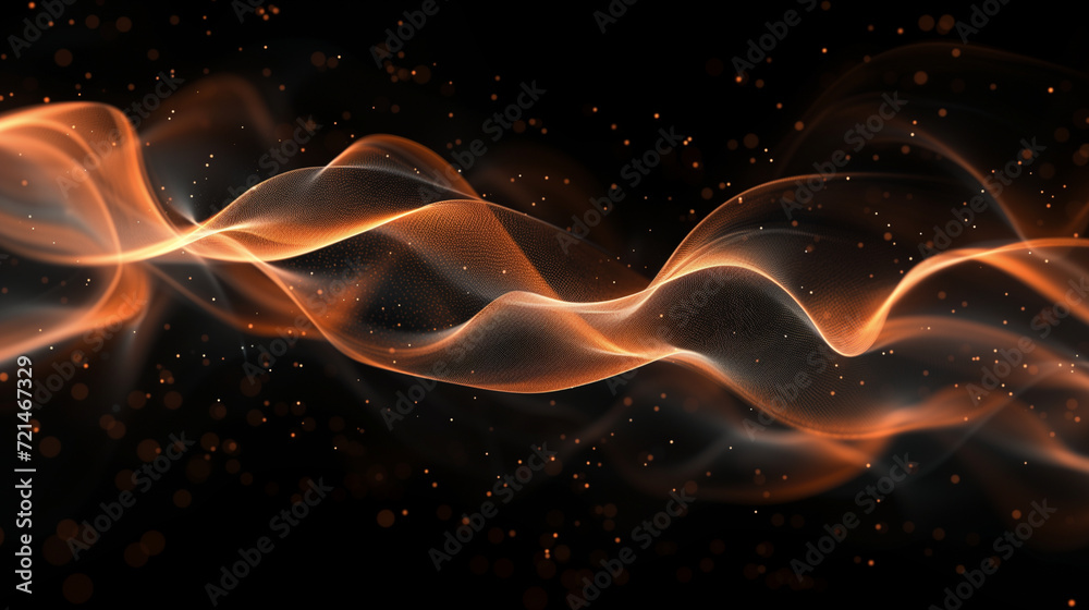 Obraz premium Abstract orange smoke wave on black background.
