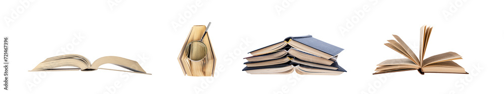 Open paper books set isolated on white background Open paper books set isolated on white background