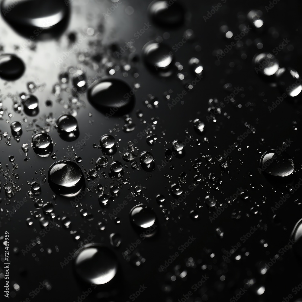 Black background with water drops. Generative AI. Black background with water drops. Generative AI.