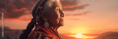  Portrait of native american senior woman at sunset