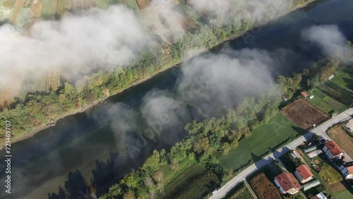 Drone captures a smoke above Drina river in Bajina Basta, Serbia photo