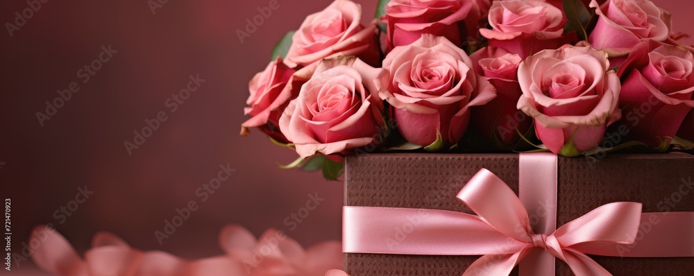A large bouquet of roses on a pink background. Valentine's gift. Generative AI. A large bouquet of roses on a pink background. Valentine's gift. Generative AI.