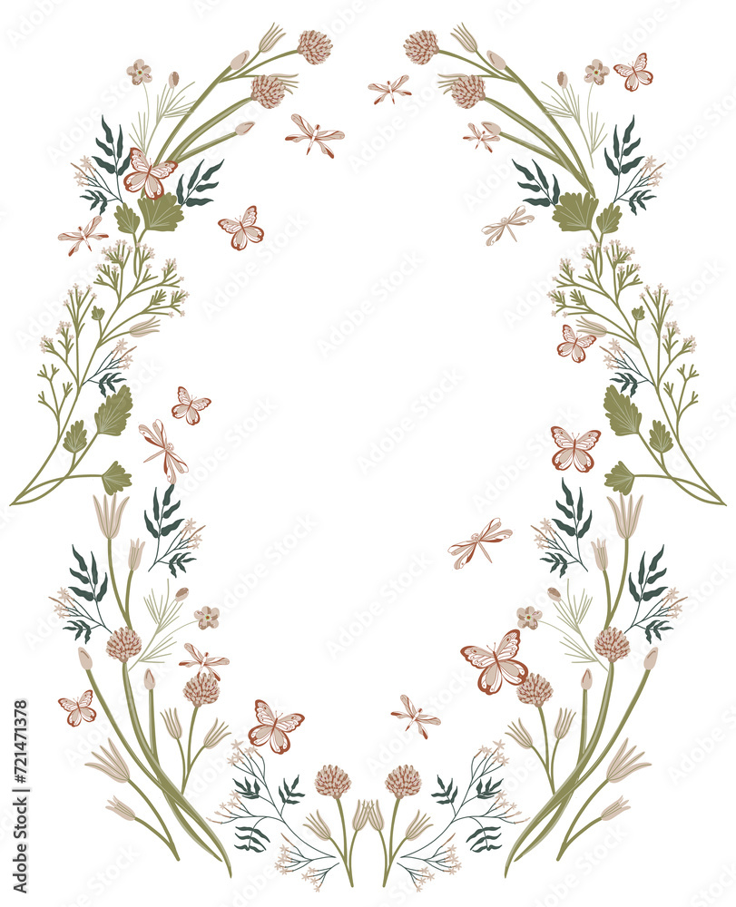 Flowers and Butterflies floral frame png wedding designn