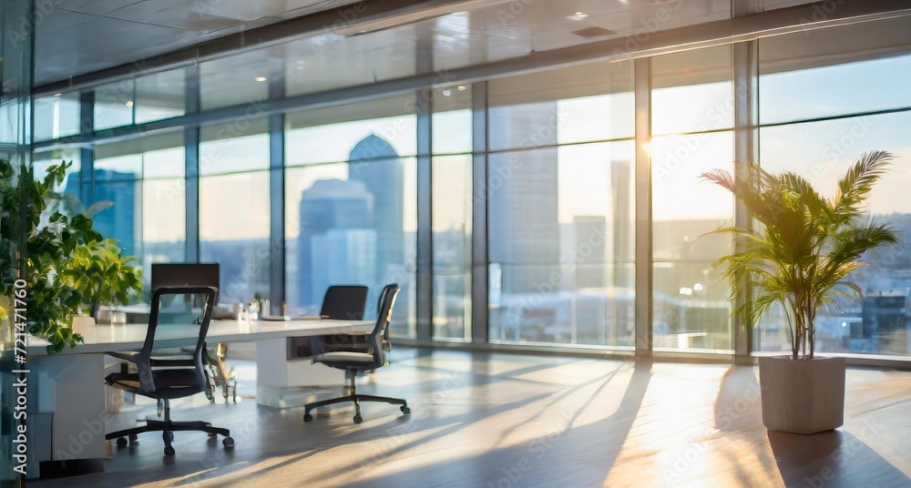 Fototapeta premium Ai generated modern office interior ,blurred bokeh background