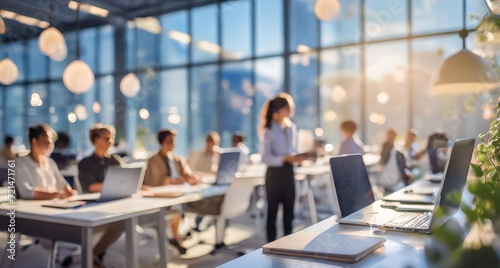 Ai Generated business office with people in background ,interior office