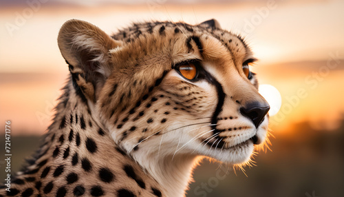 Majestic Cheetah Observing the Horizon at Sunset in the African Savannah