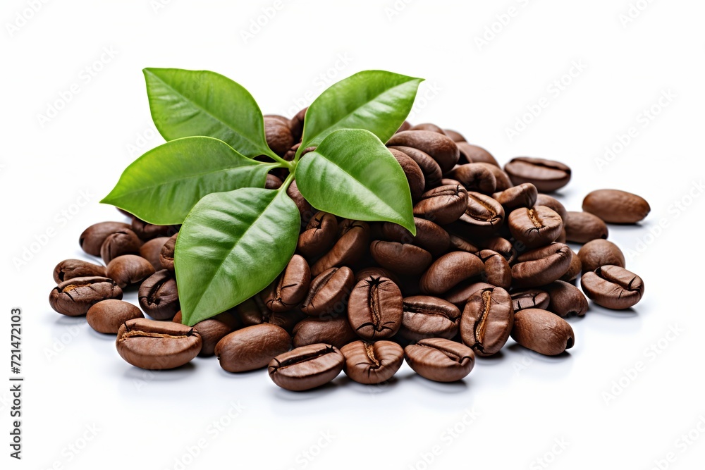 Naklejka premium Cup of coffee with coffee beans closeup dark background