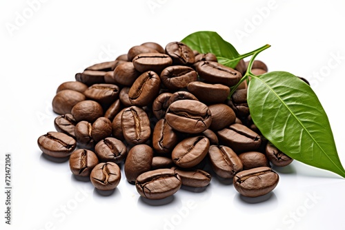 Cup of coffee with coffee beans closeup dark background