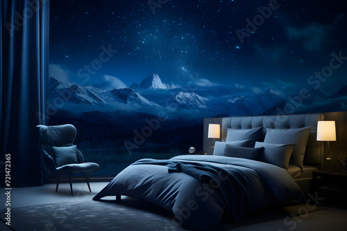 A bedroom wall mural with a breathtaking starry night sky