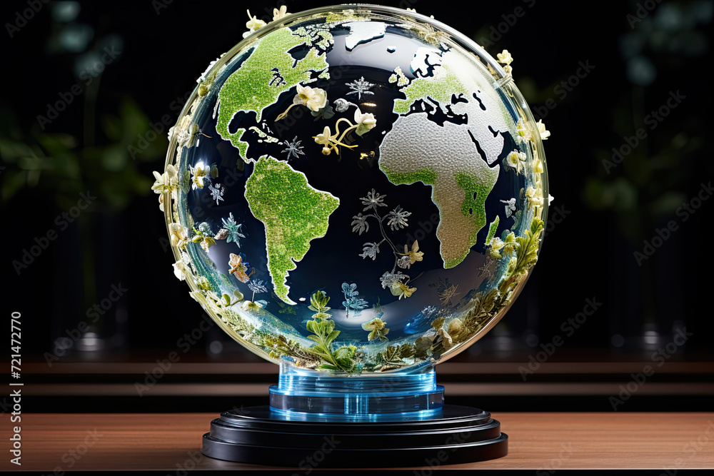 A mesmerizing glass globe adorned with an intricate map of the world, revealing the wonders held within its spherical embrace.