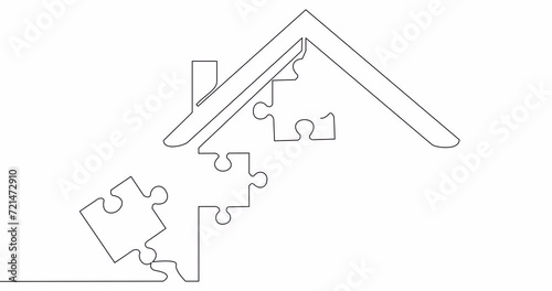 Self drawing line animation modular house puzzle construction continuous one single line drawn concept video