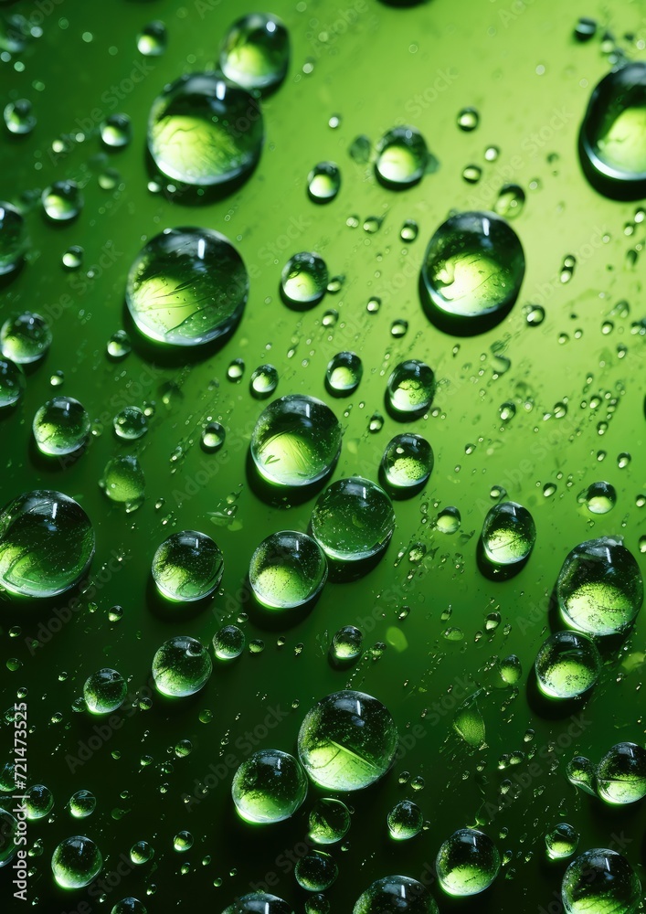 Green abstract background with water drops. Generative AI.