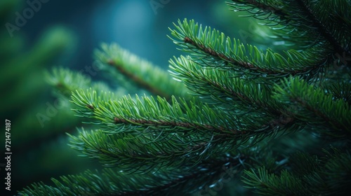 Beautiful fir or Christmas tree branches  selective focus  coniferous forest outdoor background with copy space.