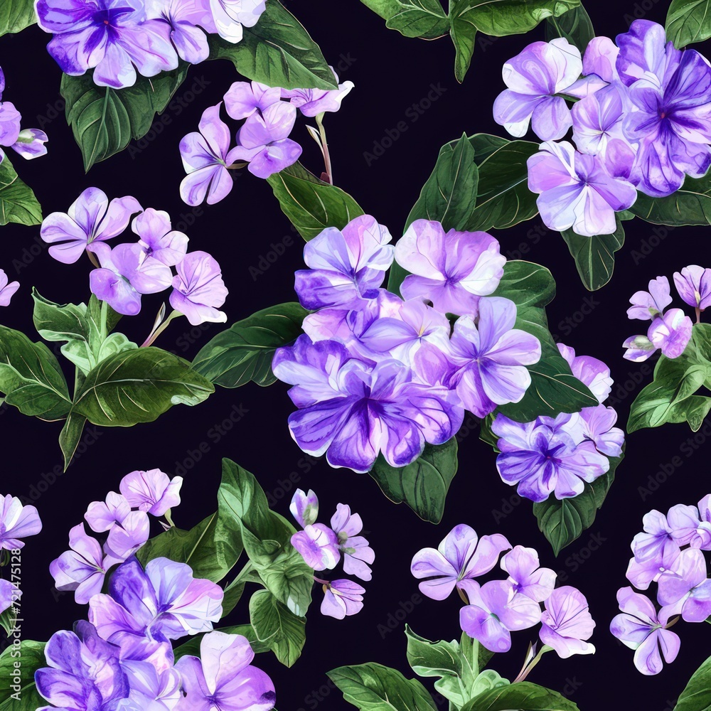 Watercolor verbena flowers with leaves seamless pattern.
