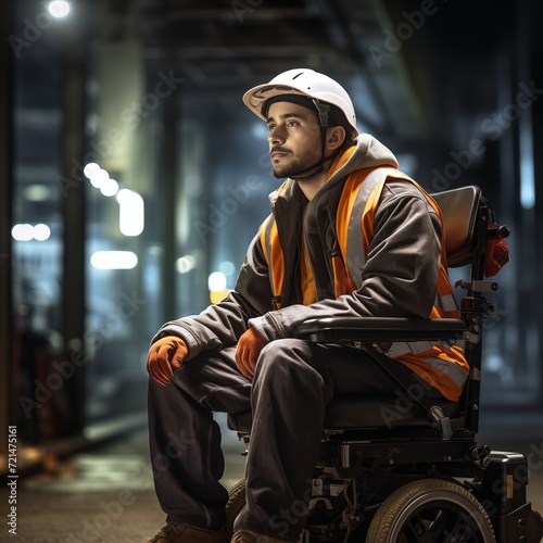 Inclusive Expertise: Young Technician in Wheelchair Wearing Safety Gear Works Outdoors