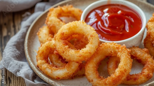 overhead shot of onion rings on a plate  