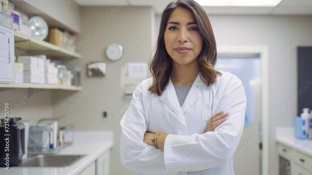 professional female doctor standing with arms crossed professional female doctor standing with arms crossed