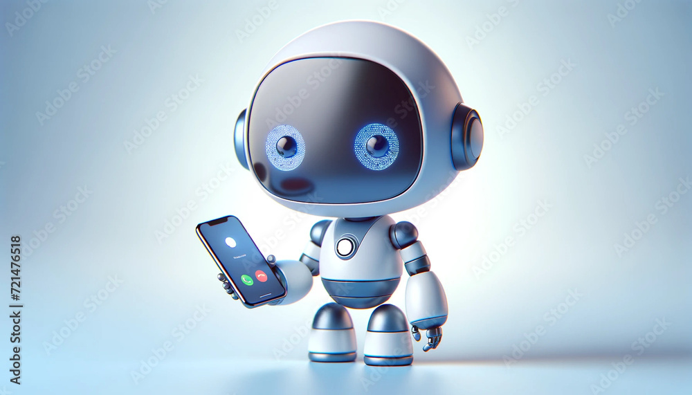 Fototapeta premium Futuristic Friendship: Robot and Smartphone Interaction