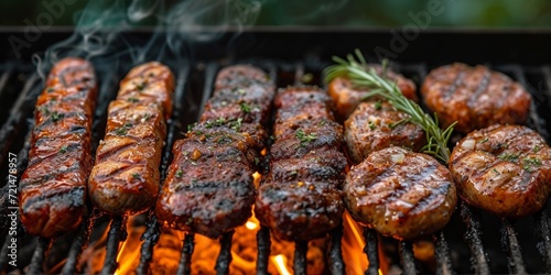 A sumptuous barbecue with a variety of grilled meats creates a tempting and flavorful feast.