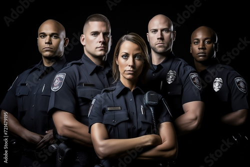 PORTRAIT OF POLICE OFFICERS ON BLACK BACKGROUND.