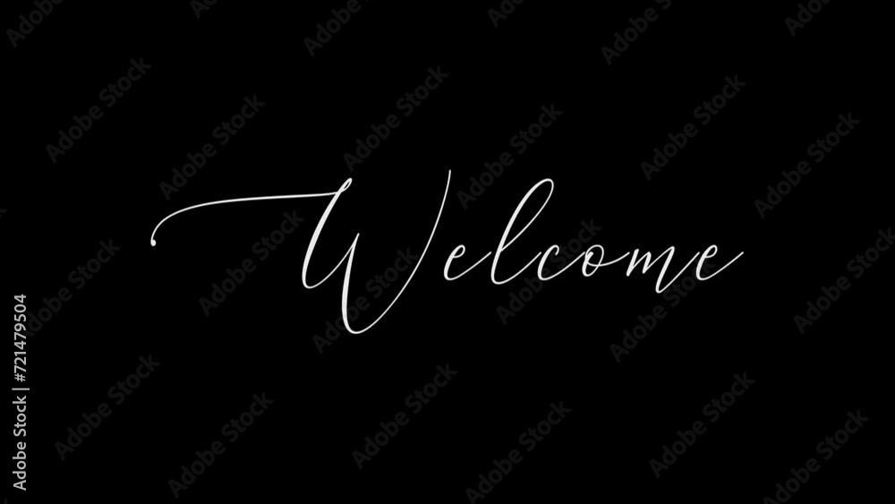 Welcome animated handwritten white text with a black background. welcome animation sign in white color on black background. welcome handwriting text animation.