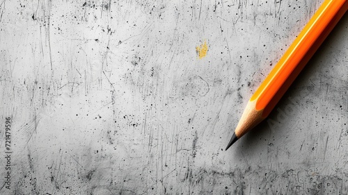 Orange pencil lying diagonally across a rough, gray surface photo