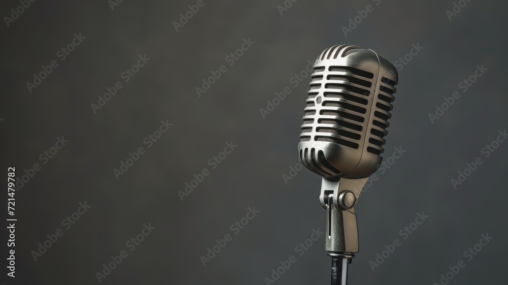 Fototapeta premium A vintage microphone against a dark backdrop
