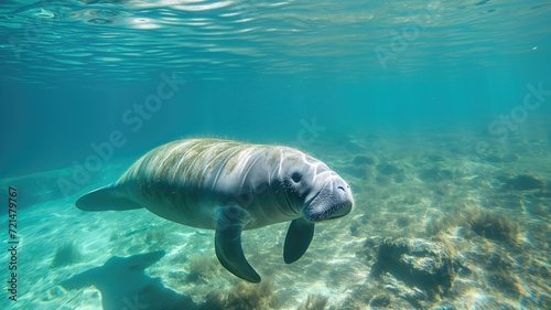 Gentle manatee gliding through crystal-clear waters