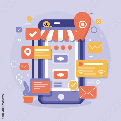 2d vector illustration colorful social media boost , influence blogger E-marketer via Internet pages marketing referral