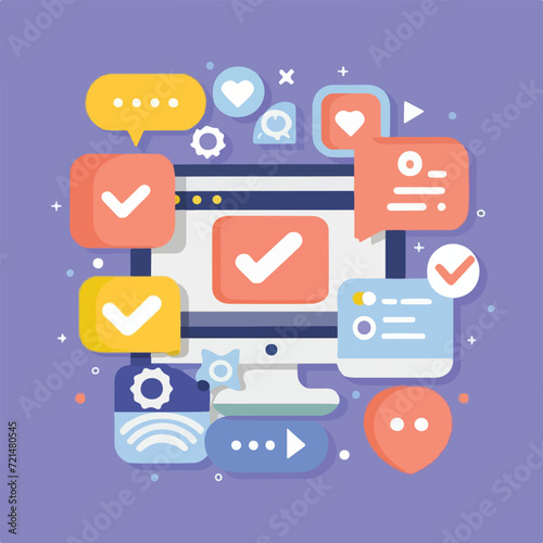 2d vector illustration colorful social media boost , influence blogger E-marketer via Internet pages marketing referral