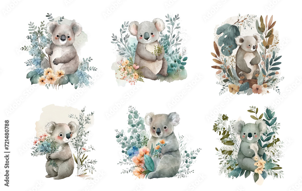 Fototapeta premium Cute koala. Watercolor clipart on a white background.
