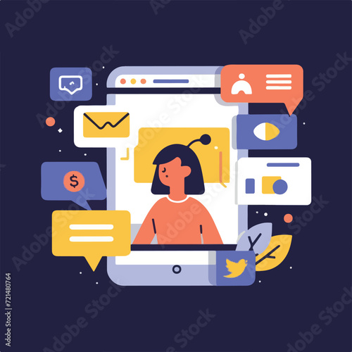 2d vector illustration colorful social media boost , influence blogger E-marketer via Internet pages marketing referral