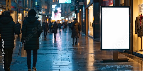 panneau publicitaire lumineux vierge dans une rue piétonne photo