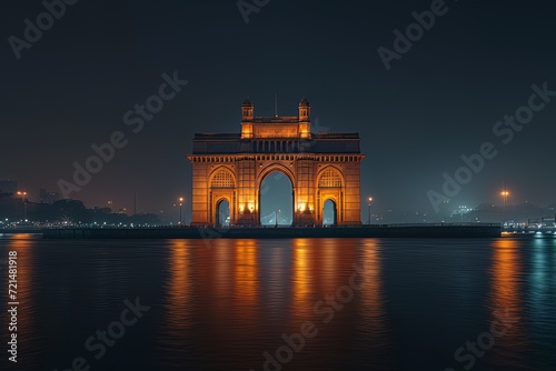 Illuminated Gateway of India in Mumbai at night during the Republic Day copy space for text.jpeg