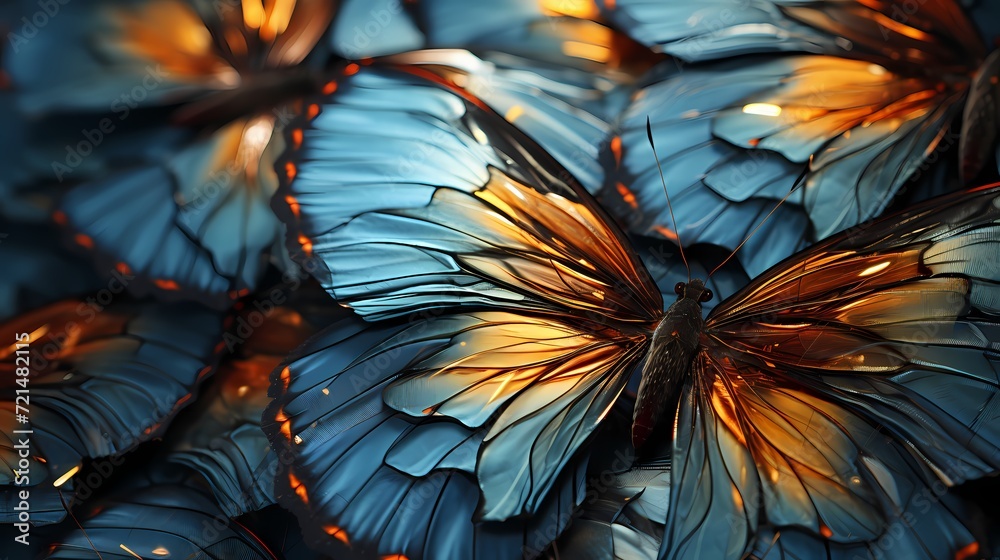 A close-up of a butterfly's wing, highlighting the intricate patterns and fine texture