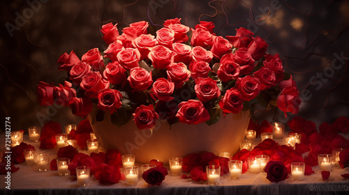 Red rose heart and petals for Saint Valentines Day - Corazón de San Valentin photo