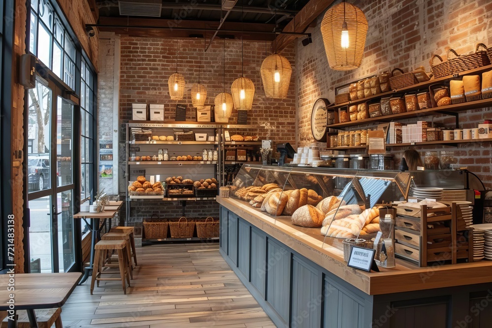 Artisan bakery with fresh bread and cozy cafe seating