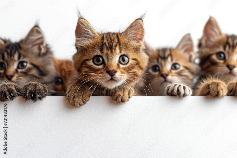 A bunch of cute kittens, striped and playful, with adorable expressions, in a home studio. A bunch of cute kittens, striped and playful, with adorable expressions, in a home studio.