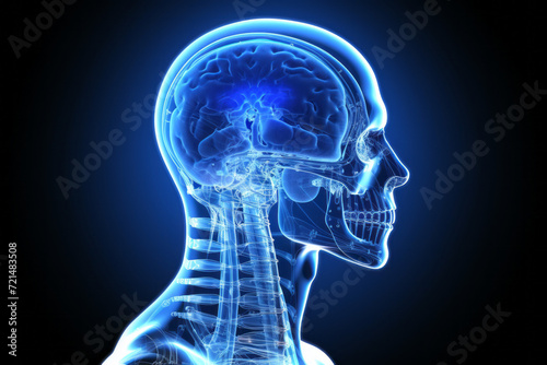Hologram of the human brain. Background with selective focus and copy space