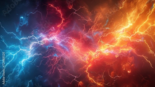 Fire and ice fractal lightning, plasma power background