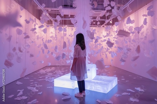 Contemporary art exhibition with interactive installations and bright spaces photo