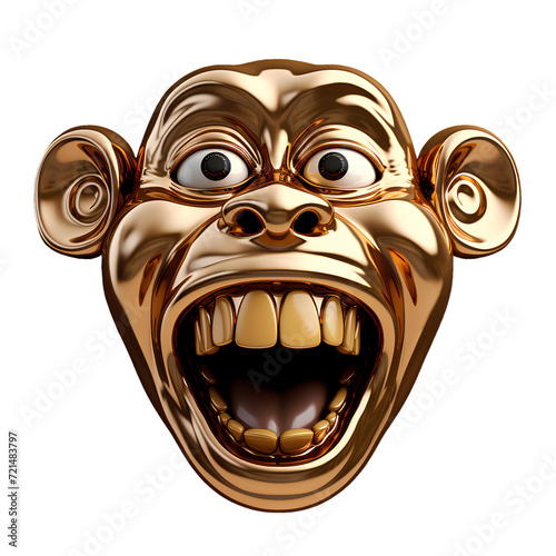 3d highly polished golden Monkey face emoji or icon on removable background  © Taniya