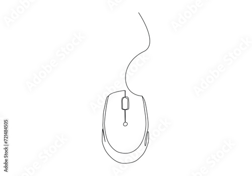 Computer mouse in continuous One line drawing vector. Mouse cursor to PC icon. Continuous outline of a Mouse computer device icon.
