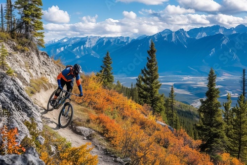 Exhilarating mountain biking trail with rugged terrain and panoramic vistas photo