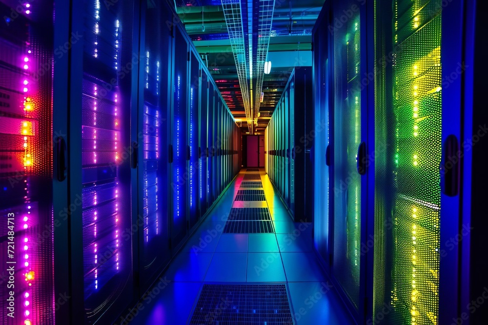 Futuristic data center with servers and glowing led lights Futuristic data center with servers and glowing led lights