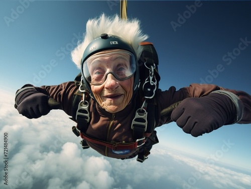 photography, 70 year old woman doing extreme sports, skydiving