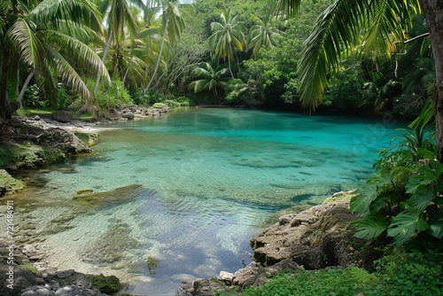Hidden lagoon with turquoise waters and lush tropical surroundings