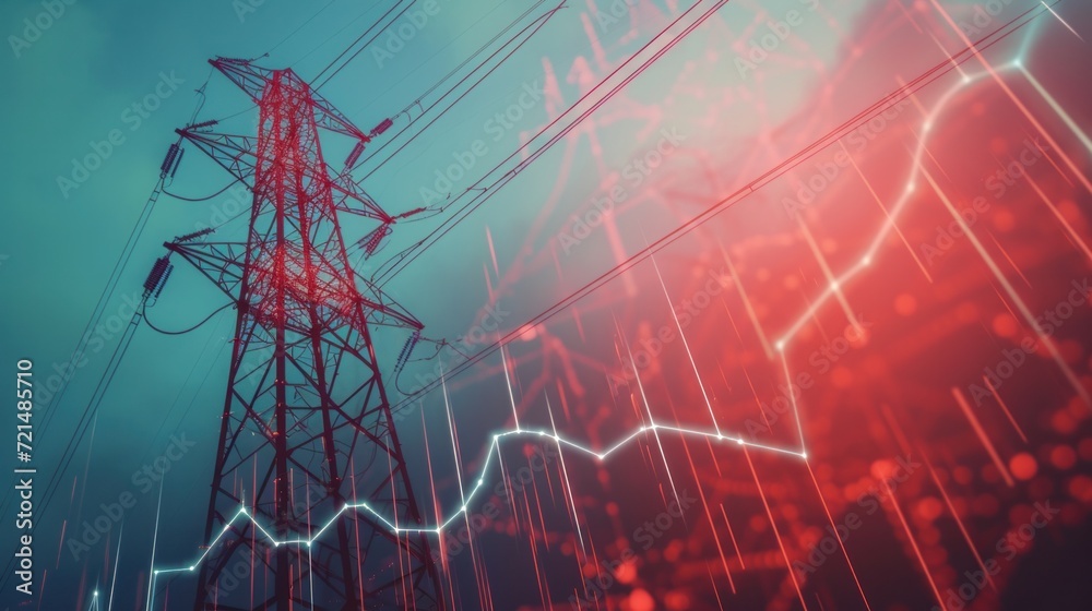 Transmission Tower And Raising Sparkline Chart Representing Electricity transmission-tower-and-raising-sparkline-chart-representing-electricity