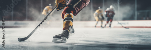 Hockey player playing hockey on a hockey stadium court close-up photo