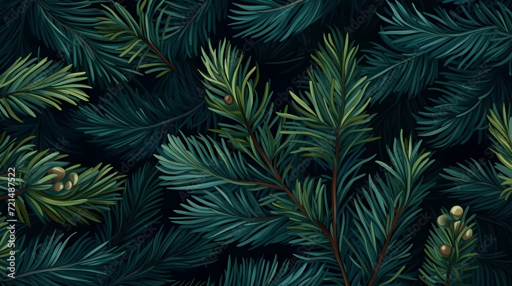 seamless background with coniferous branches pattern, coniferous, fir, 